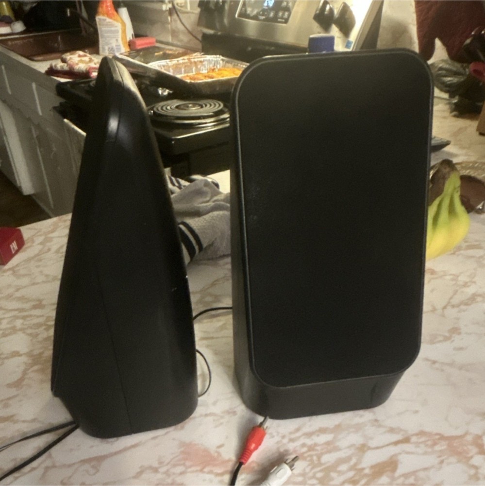 Black Wired Bookshelf Speakers Pair with RCA Input, Rectangular Plastic