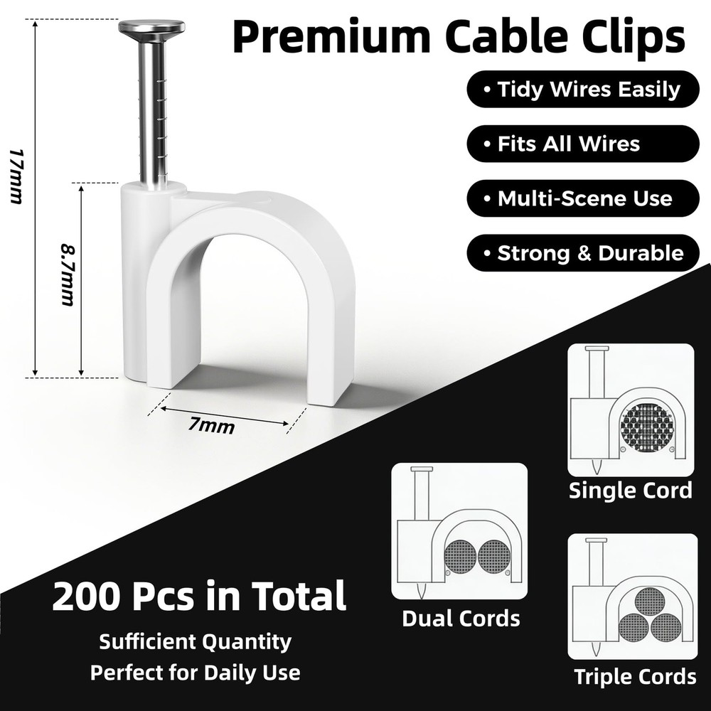 200 Pcs Nail in Cable Clips, Ethernet Cables Wall Clips Cable Straps Cables T.