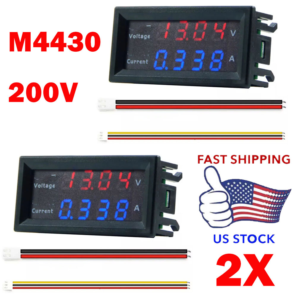 2x M4430 DC 200V Digital Voltmeter Ammeter LED Display Voltage Amp Panel Meter