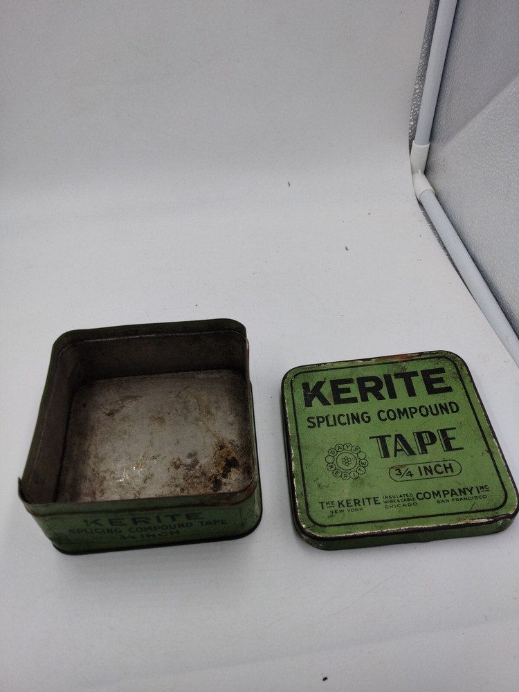 Green Kerite Splicing Compound Tape Advertising Empty Tin Decor