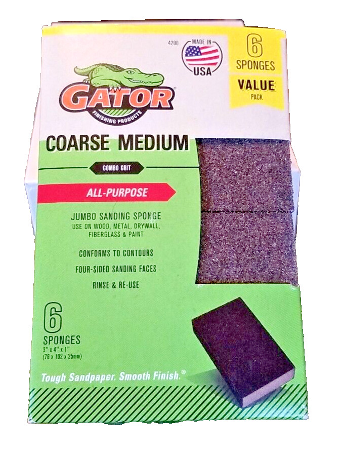 Gator Sanding Sponge. Medium/Coarse, 3 x 4-IN., 6-Pack. -4200