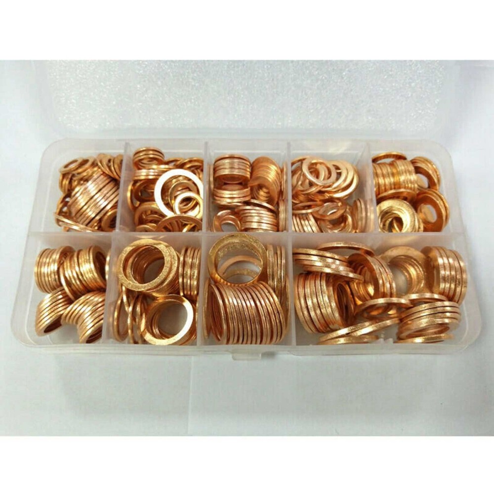 400Pcs Kit 9 Sizes Assorted Solid Copper Crush Washers Seal Flat Ring & Case