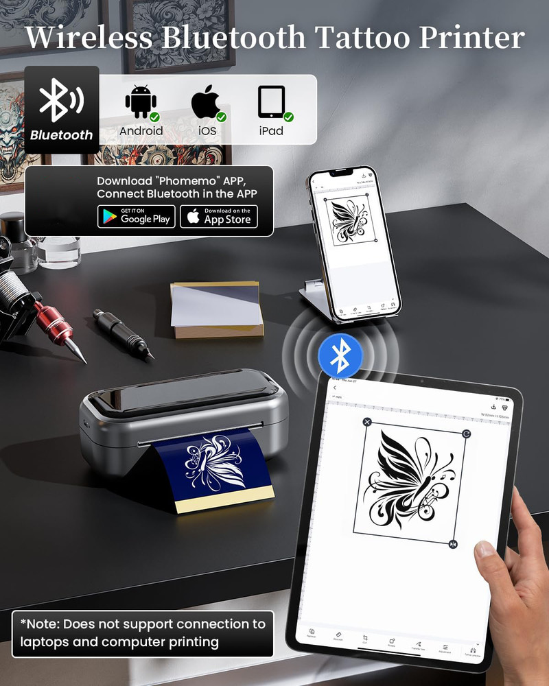 Phomemo TP31 Tattoo Stencil Printer Mini Tattoo Printer w/ 30pcs Transfer Paper