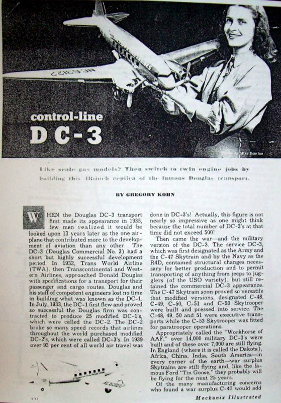DC-3 / C-47 PLAN + CONSTRUCTION ARTICLE for a Musciano UC Scale Model Airplane