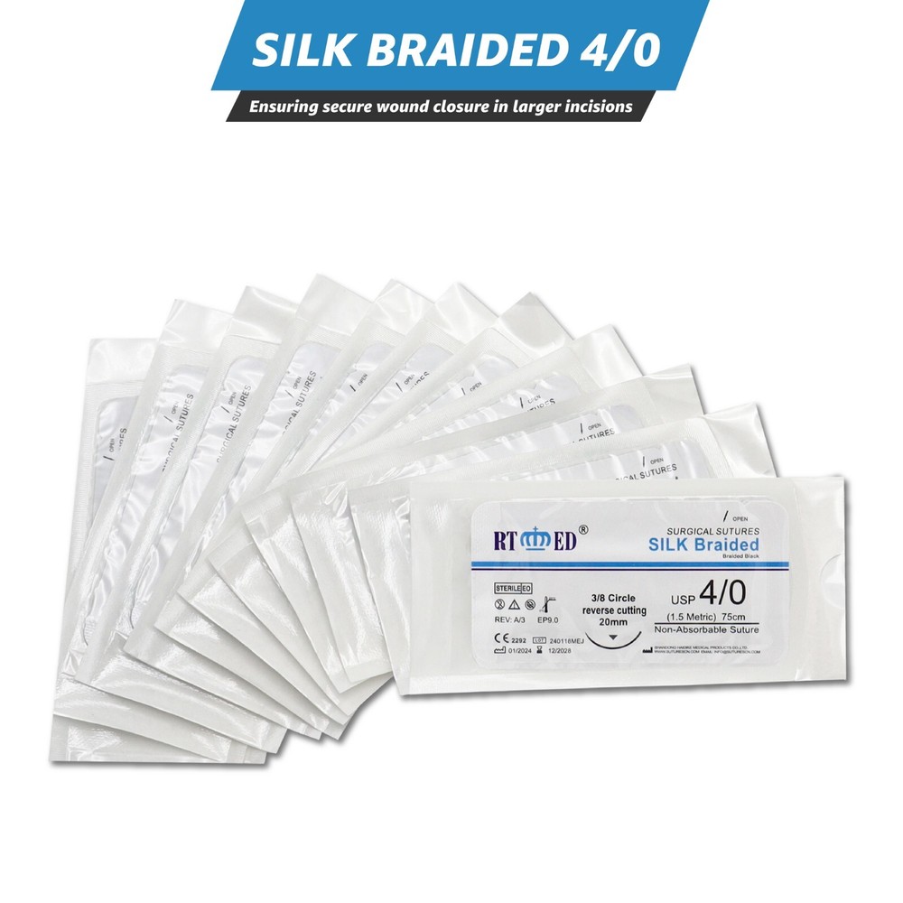 4/0 Silk Suture Practice Thread Kit Sterile Sutures Threads with Needle 12 Pack
