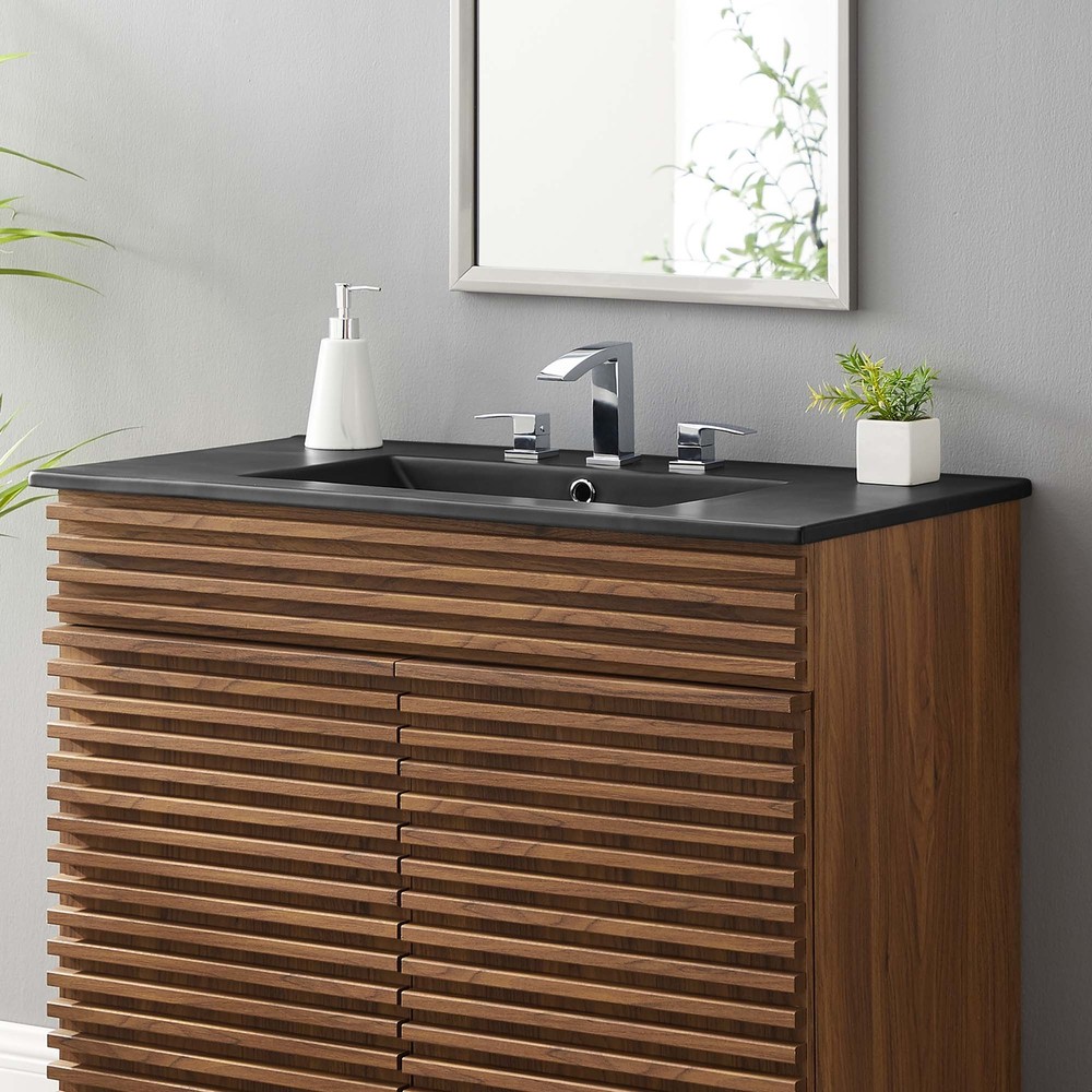 Modway Cayman Modern 36" Bathroom Sink in Black With Rectangular Basin