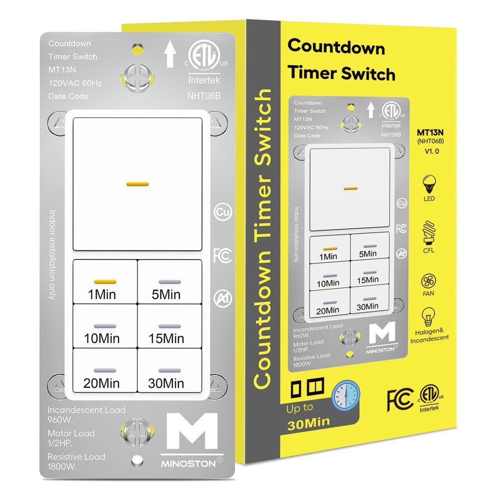 Minoston Countdown Timer Switch with Dimmable Indicator, 30 Min Wall Bath Fan...