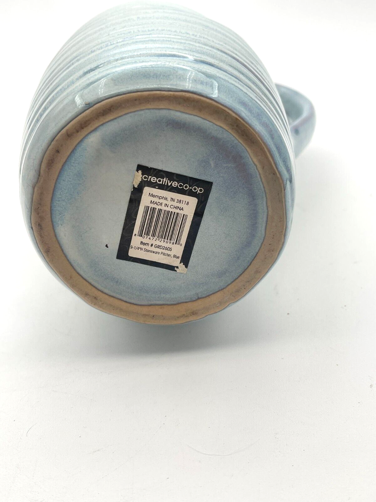 Creative Co-op Light Blue & Gray Stoneware Pitcher 9.25" Tall