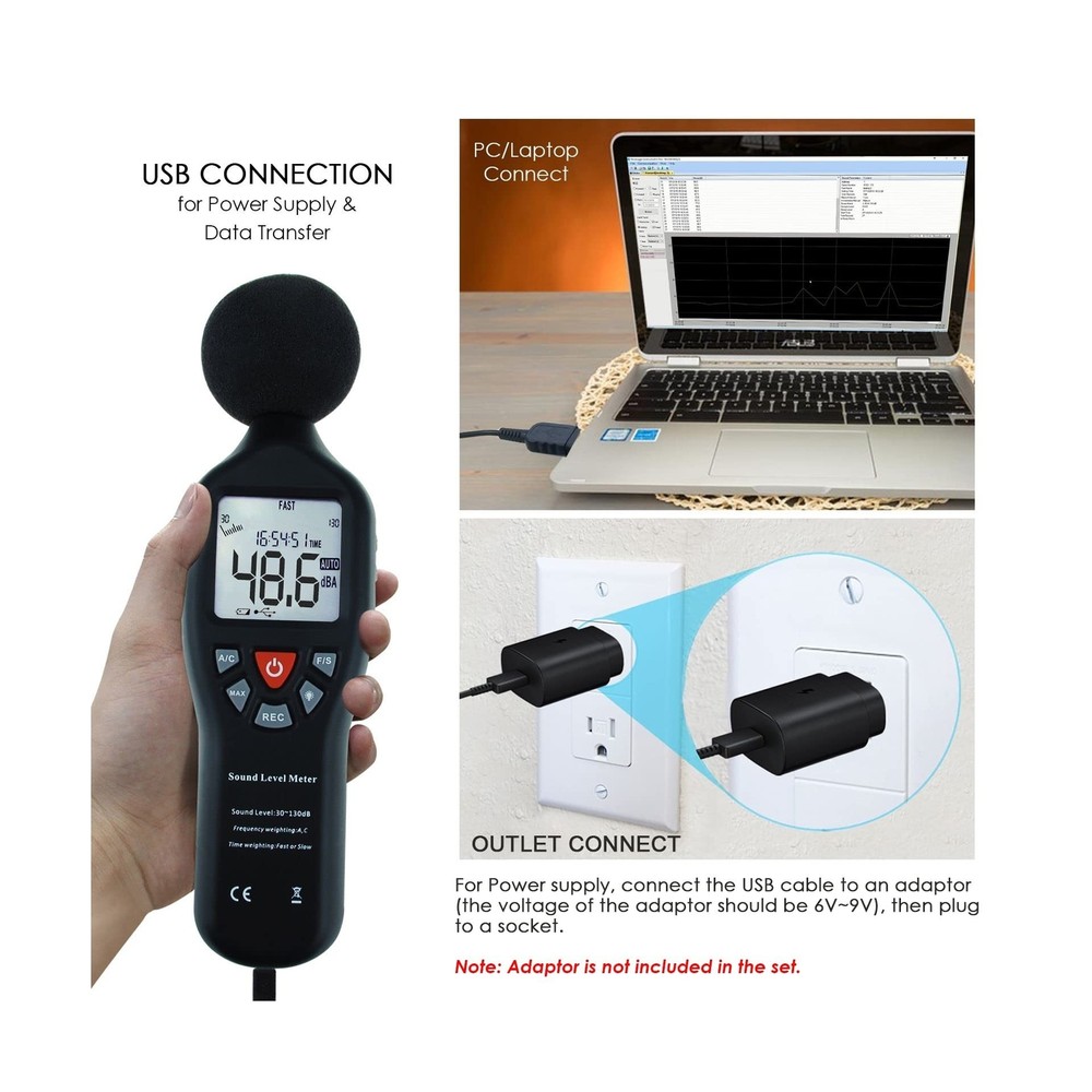 Decibel Meter Digital Sound Level Meter with Data Record Function 30-130dB Ra...