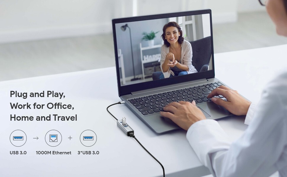 USB 3.0 to Ethernet Adapter ABLEWE 3-Port USB 3.0 Hub for Windows/Mac/Linux