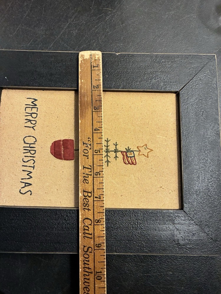 Merry Christmas Sampler Framed Embroidery Feather Tree Cottage Granny Primitive