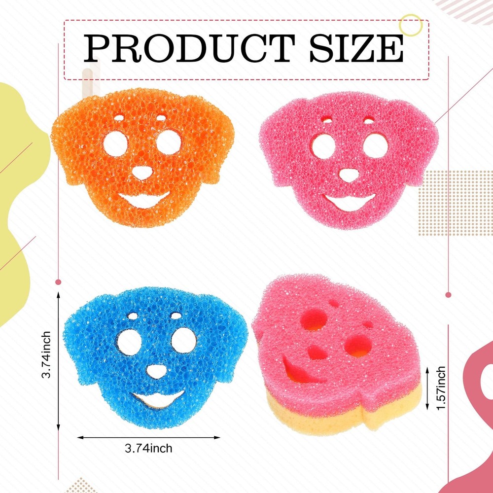 3 Pcs Dual Sided Scrub Sponge Multi Functional Cute Temperature Sensitive