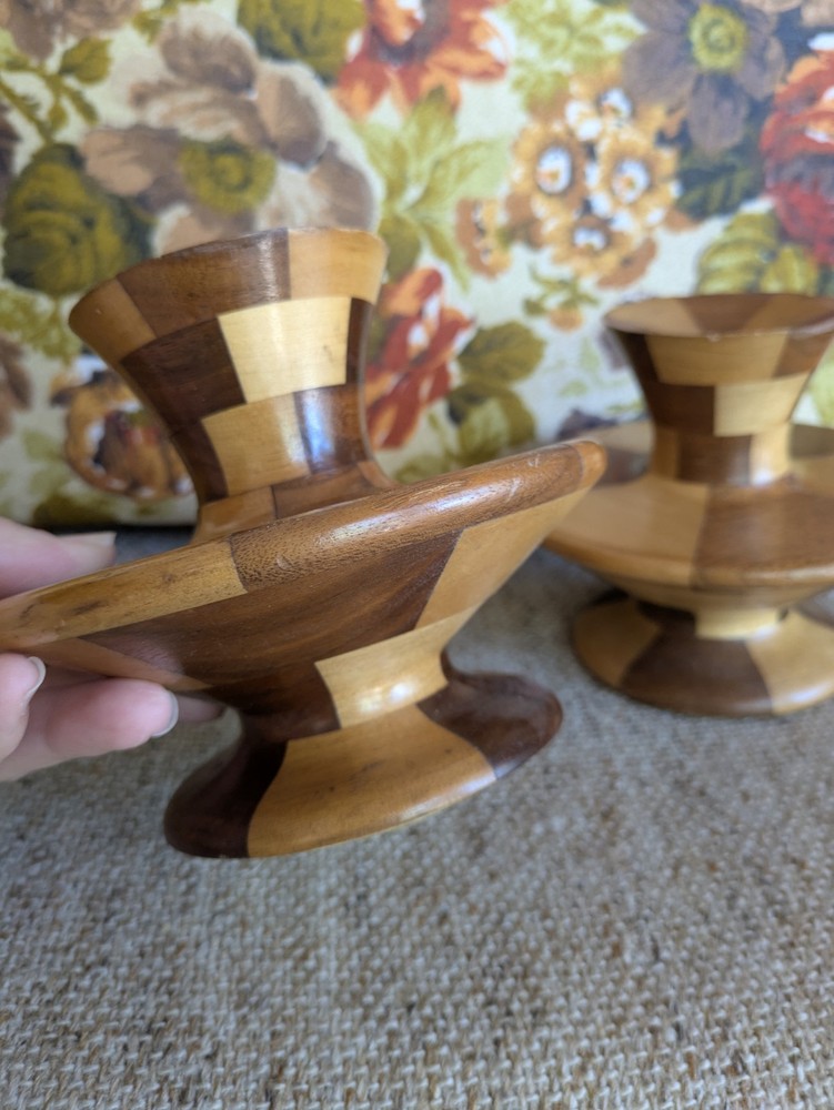 1960s Vintage Checkered Wood Sconces Pair