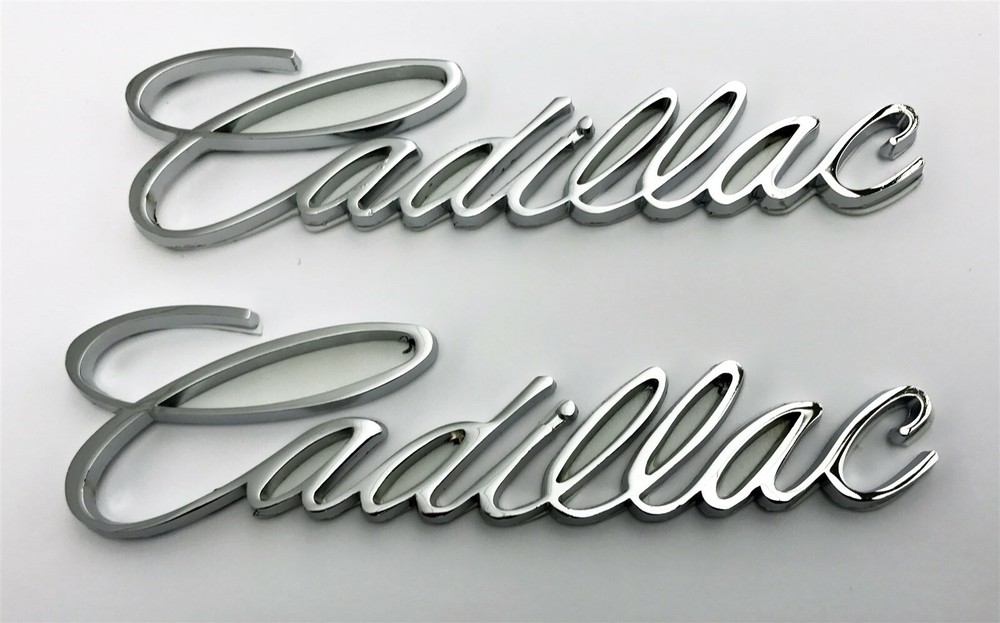 PAIR CADILLAC CHROME SCRIPT EMBLEMS NEW 5.5" X 1.5"