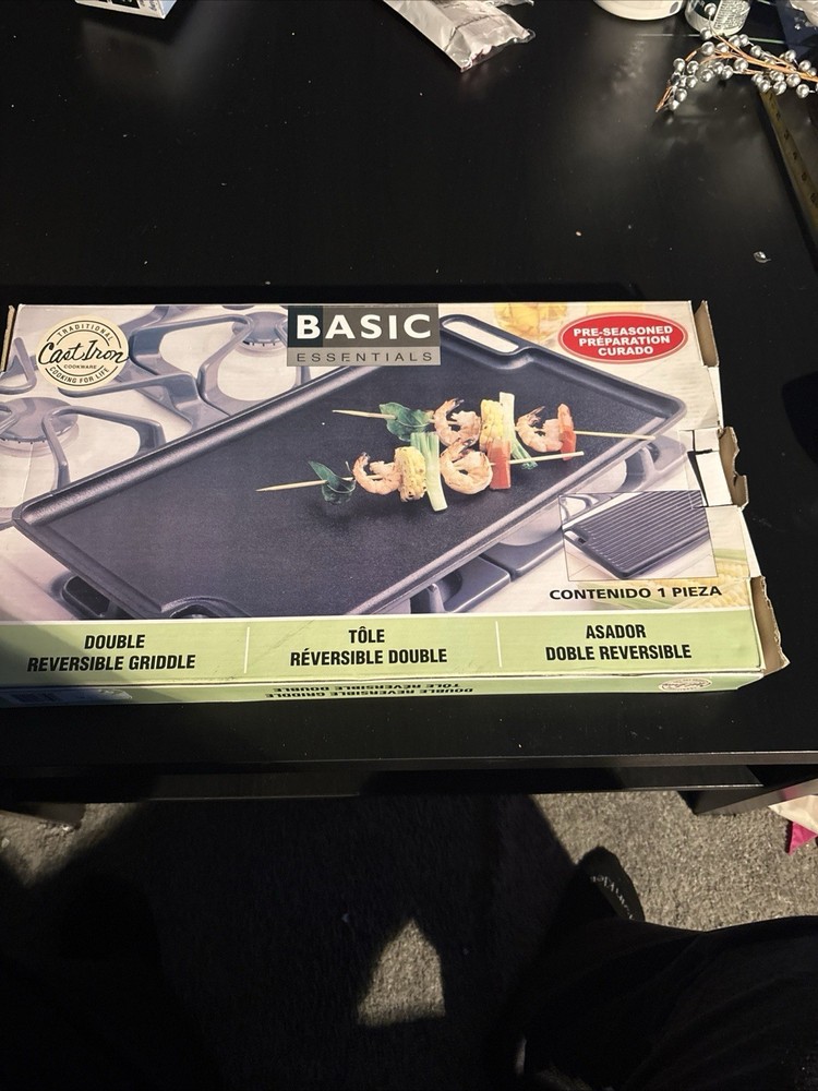 Basic Essentials Double Reversible Cast Iron  Grill New