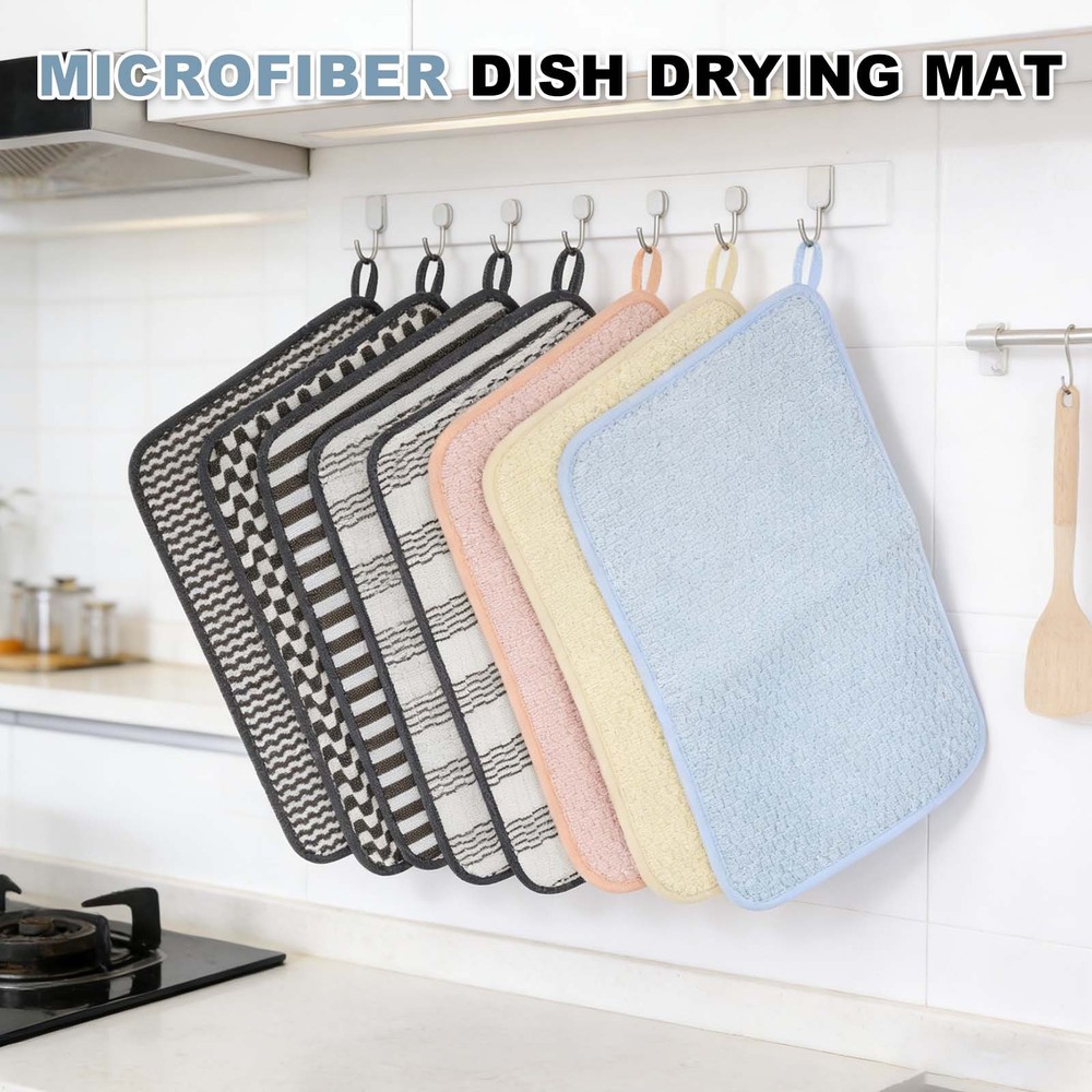 Microfiber Dish Drying Mat,20 x 15 Inch Thick Wave Pattern, White