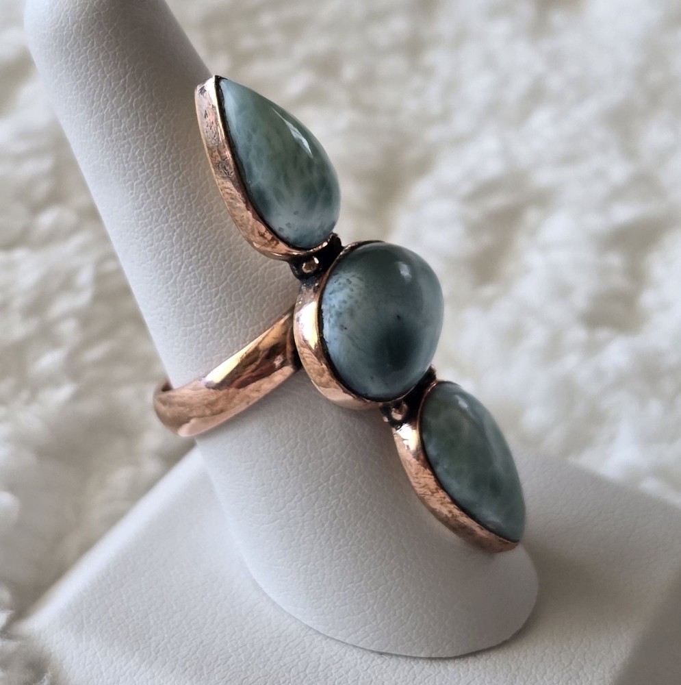 Crawler Ring With Larimar In Copper