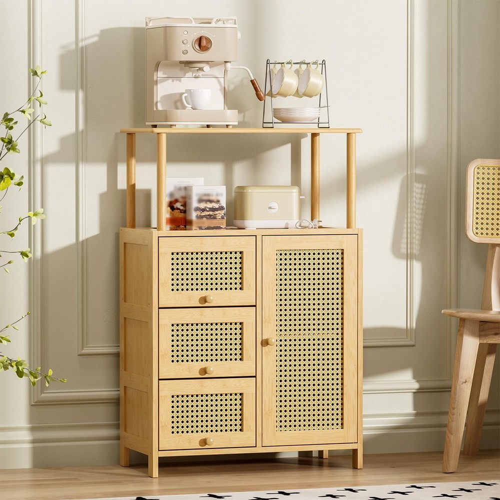 Sideboard Buffet Cabinet with Storage, Storage Cabinets, Rattan Sideboard wit...