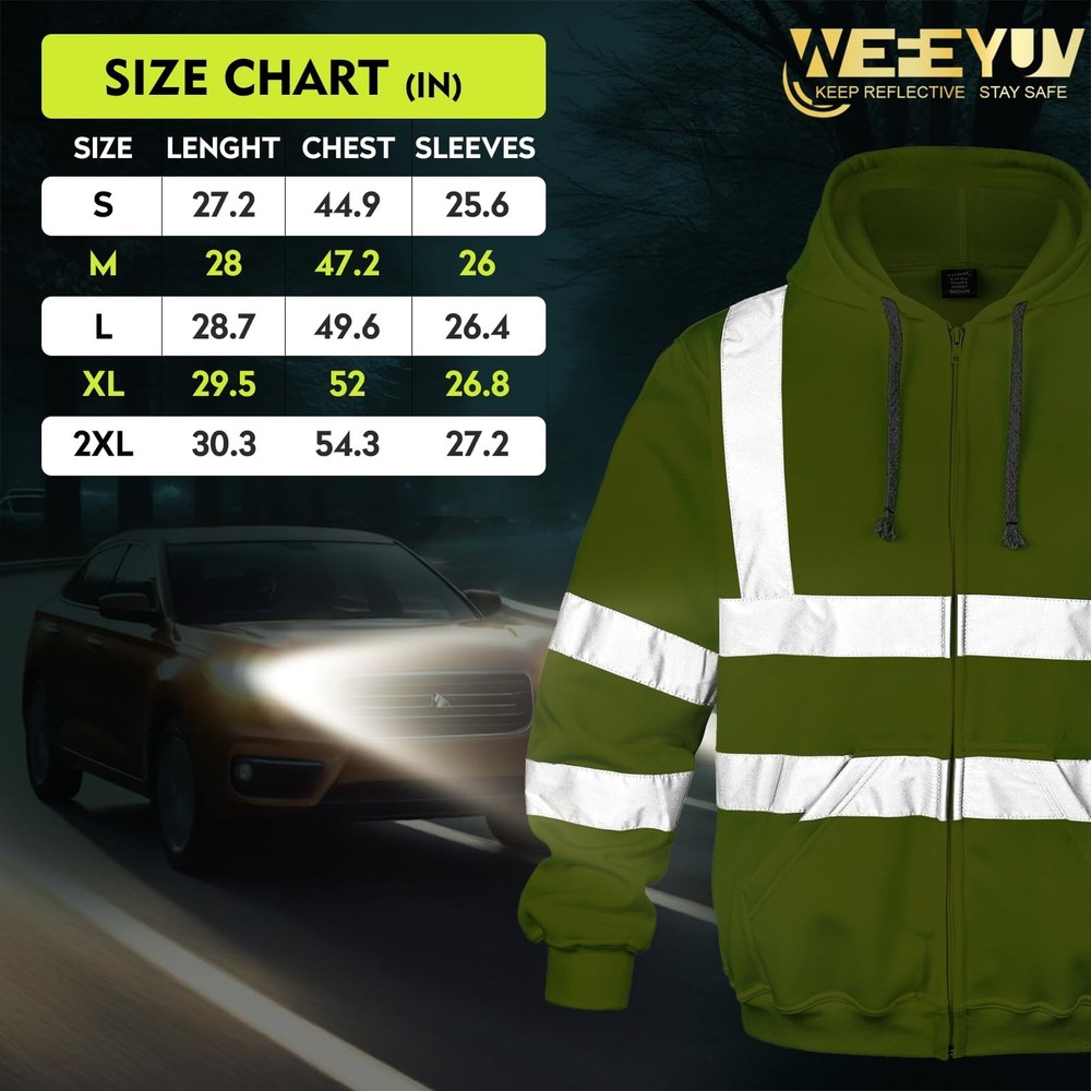 wefeyuv Hi Vis Men's Solid Color Reflective Visibility Sweatshirts Pullover