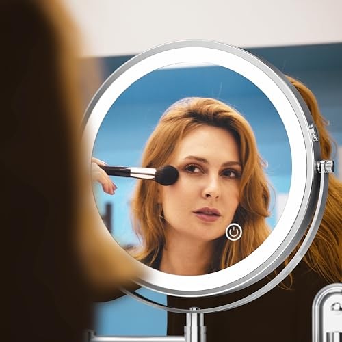 Rechargeable Wall Mounted Lighted Makeup Mirror, 8 Inch Narrow Base-chrome