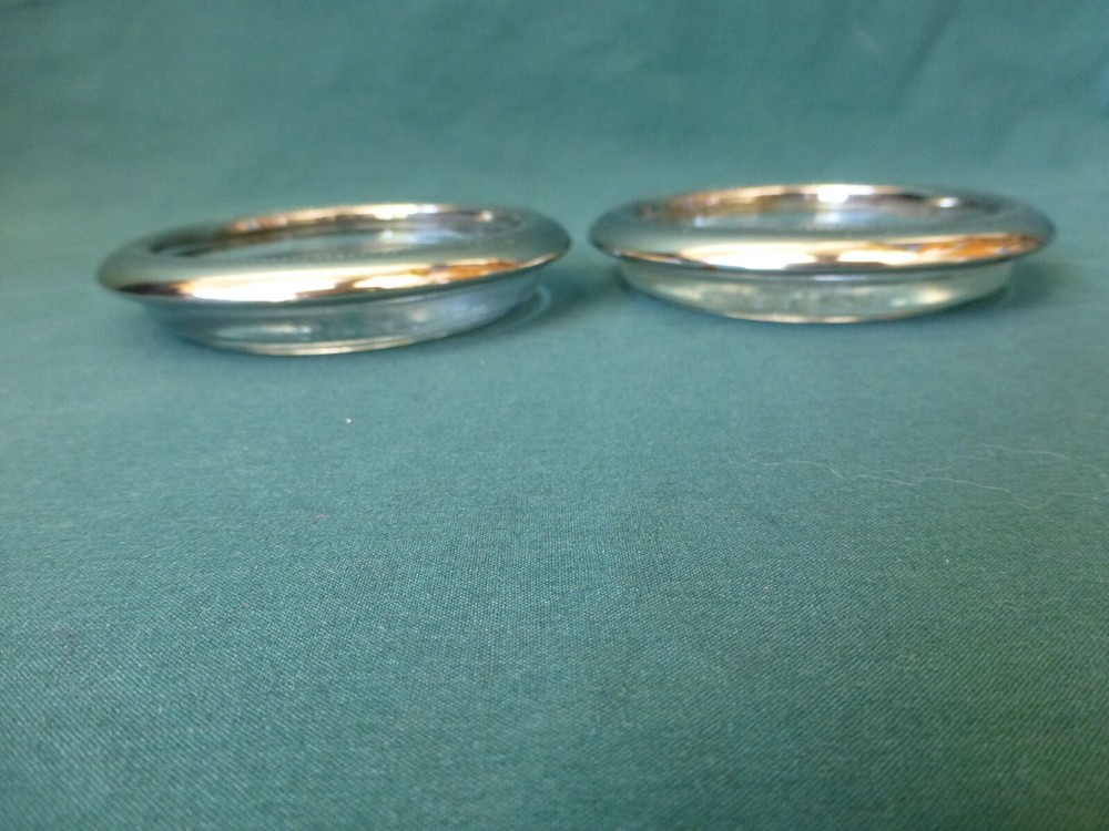 Two Leonard Silver Plated and Glass Coasters
