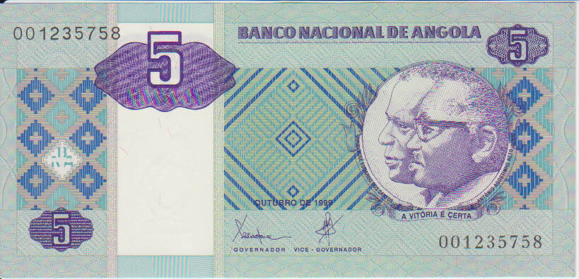 Angola 5 Kwanzas 1999 Pick 144 UNC