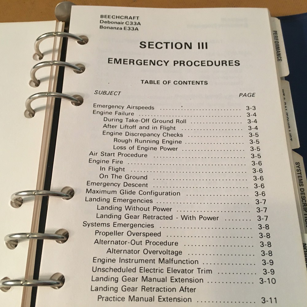 Beechcraft Debonair 35-C33A & Bonanza E33A Airplane Flight Manual.