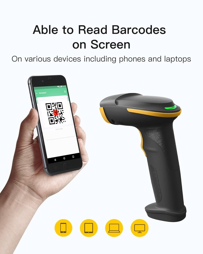 Inateck 2D Barcode Scanner Reader Bluetooth 2.4Ghz Smart Base Screen Scanning