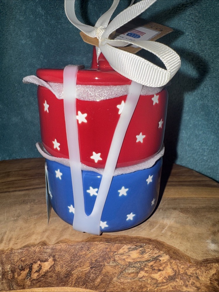 Rae Dunn Red & Blue Ceramic Salt & Pepper Set With White Star Pattern- New 2026