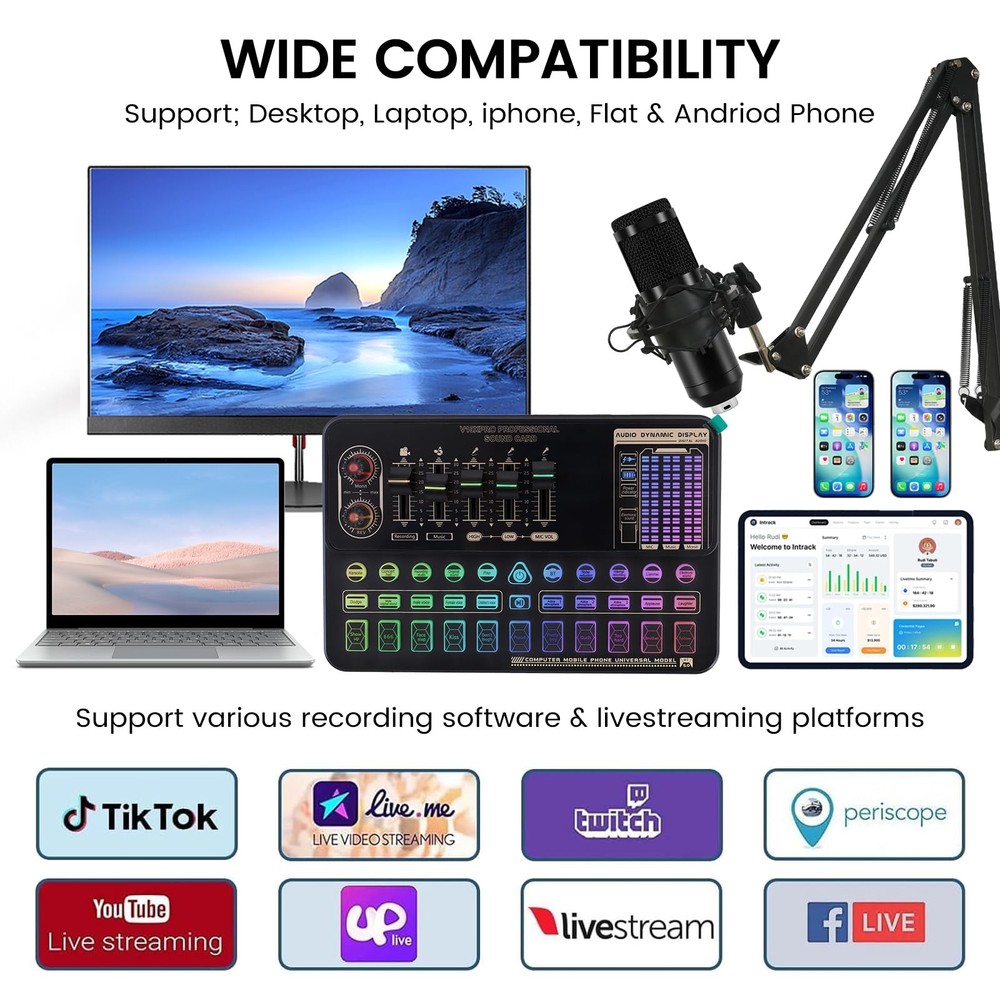 ALSO GO Podcast Equipment Bundle, Professional BM-800 Black
