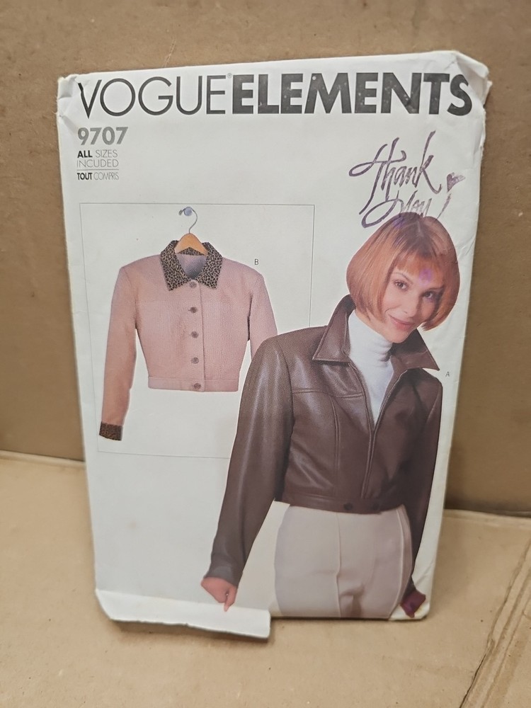 vogue elements sewing pattern 9707 easy jacket all sizes uncut