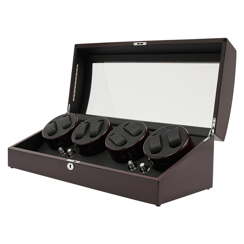 Black Automatic Watch Winder 8+9 Display Case Silent Watch Storage Box W 5 Modes