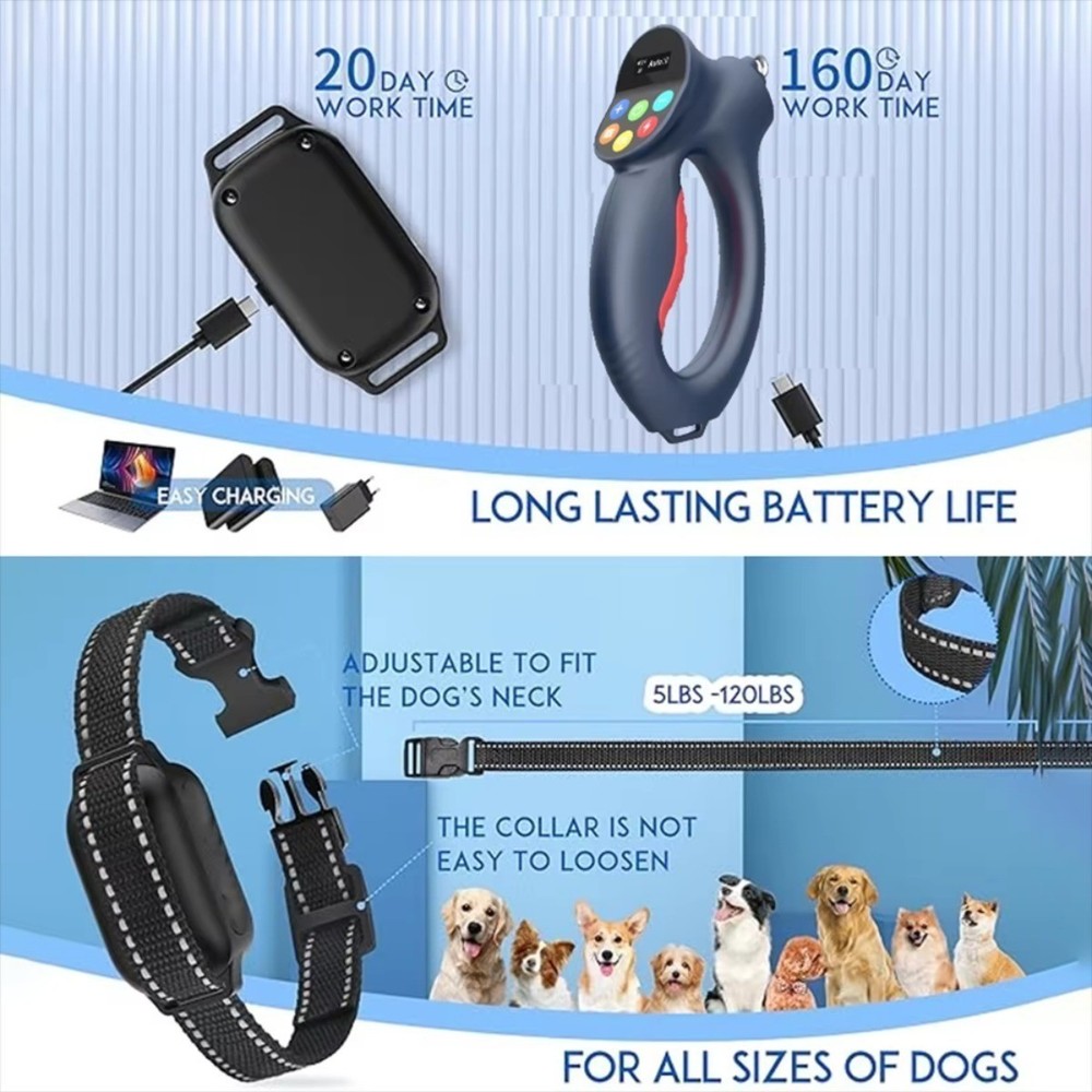 Shock Collar for Dogs No Bark E-Collar Remote Control 5-120lbs Training