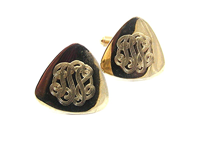 Vintage Goldtone Triangle Initials ??? Design Cufflinks 101717