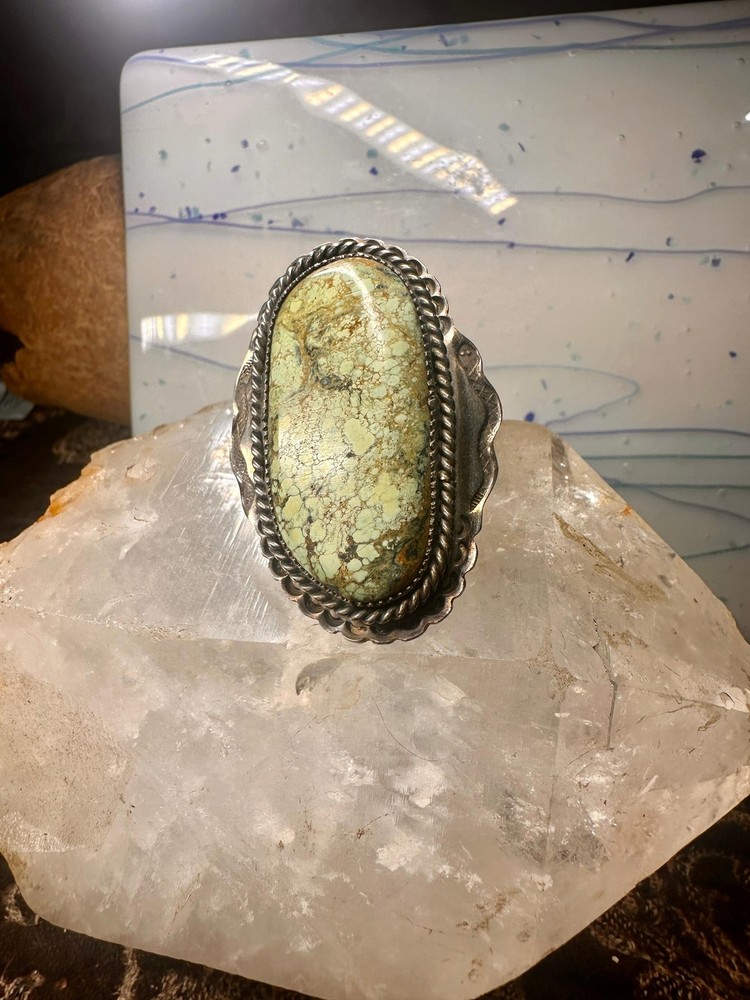 Turquoise ring snakes Navajo sterling silver size 9 women 