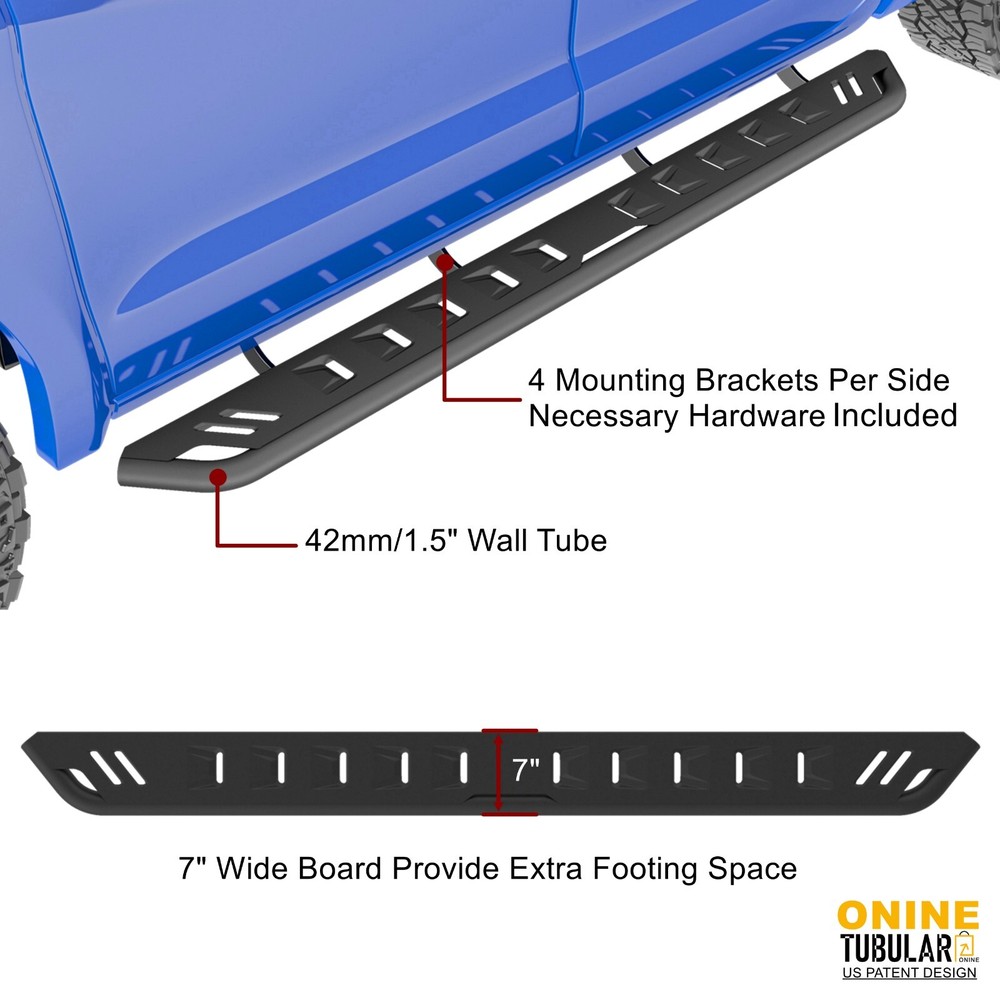 Fit 19-25 Chevy Silverado 1500 Crew Cab 7" Texture Black Running Board Side Step