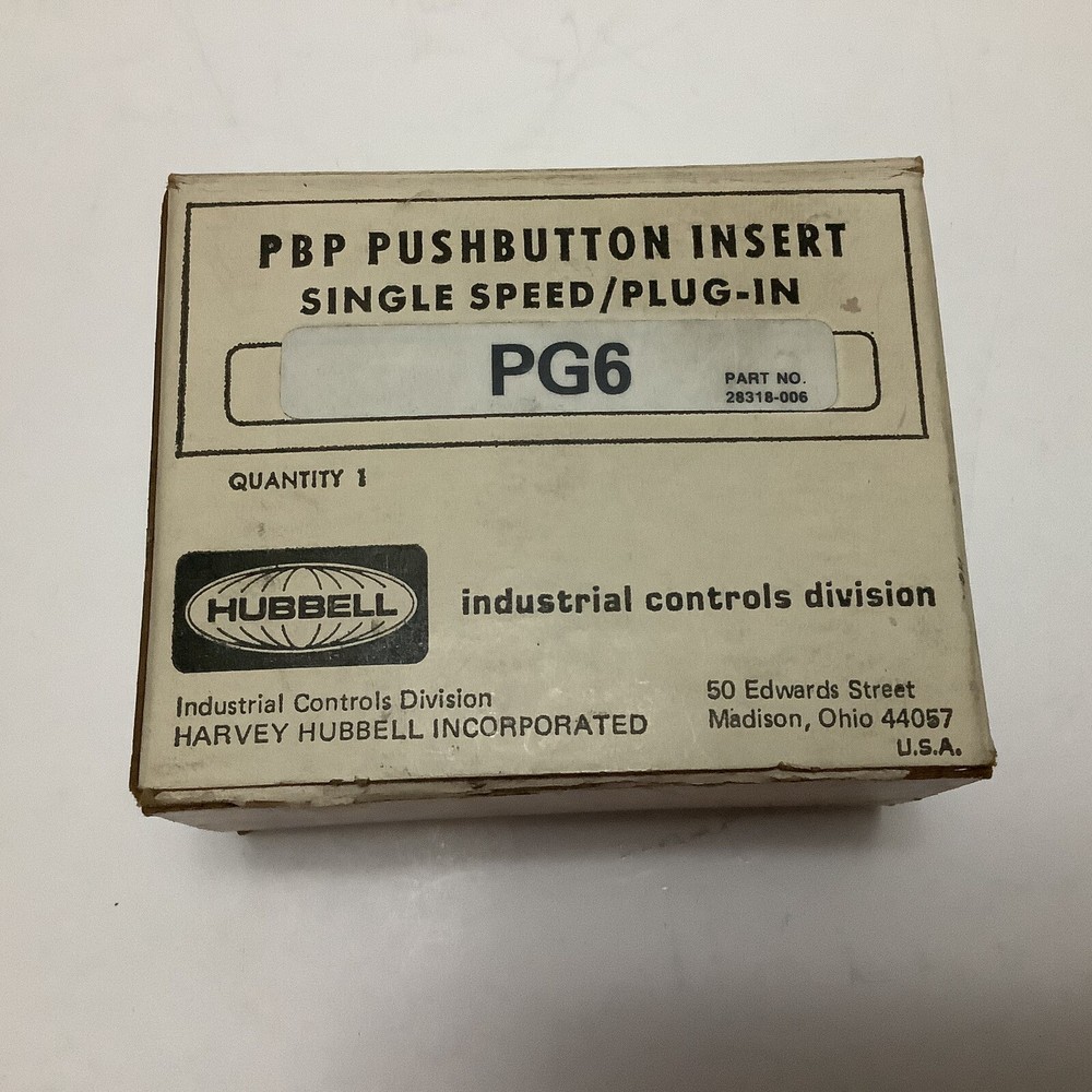 HUBBELL PG6 28318-006 PBP Pushbutton Insert Single Speed / Plug-In