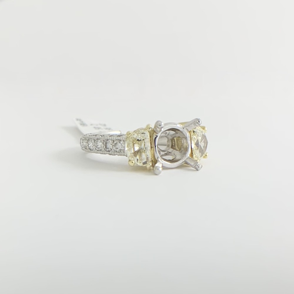 Half Moon Yellow White Pave Diamond Engagement Ring Setting Mounting Platinum