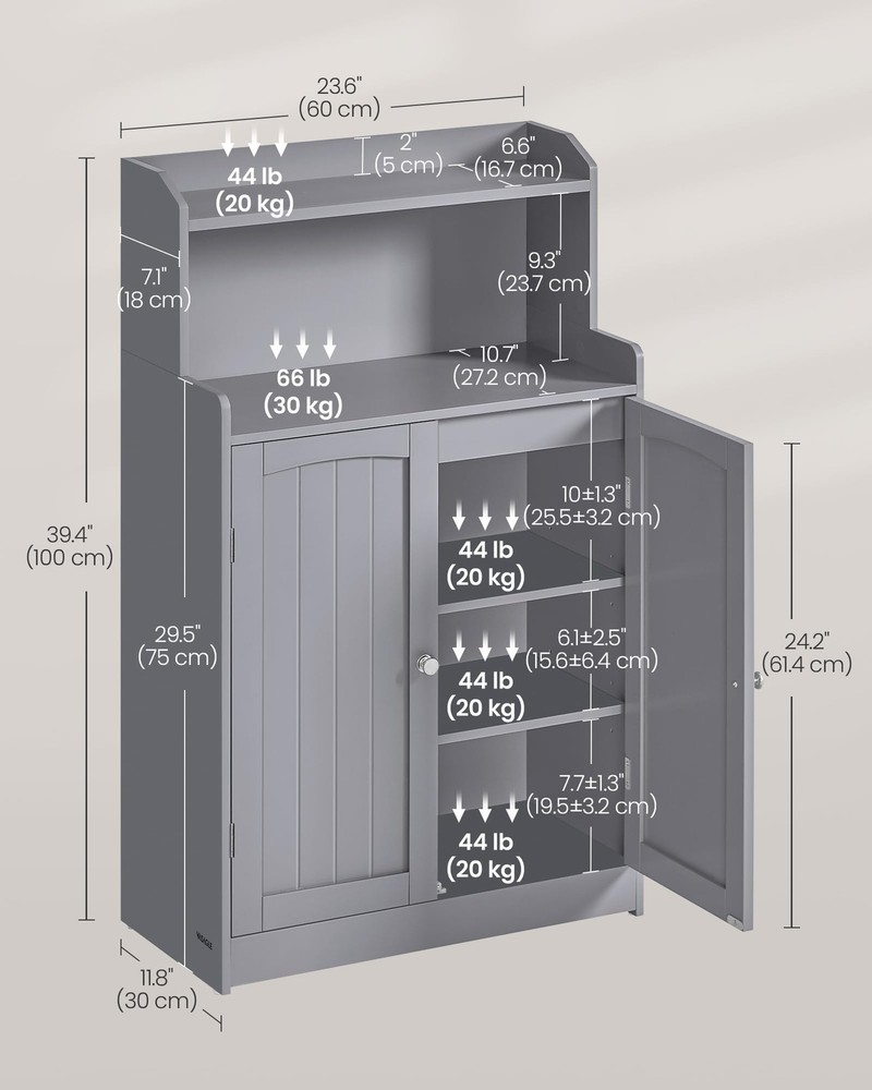Bathroom Storage Cabinet, Bathroom Floor Cabinet with 2 Doors, 2 Adjustable S...