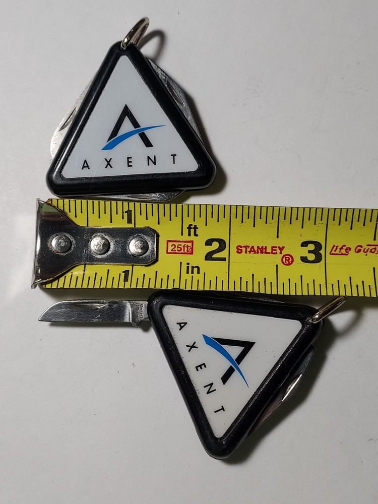 Lot of 2 Triangle Mini Key Chain Multi Tools advertising Axent