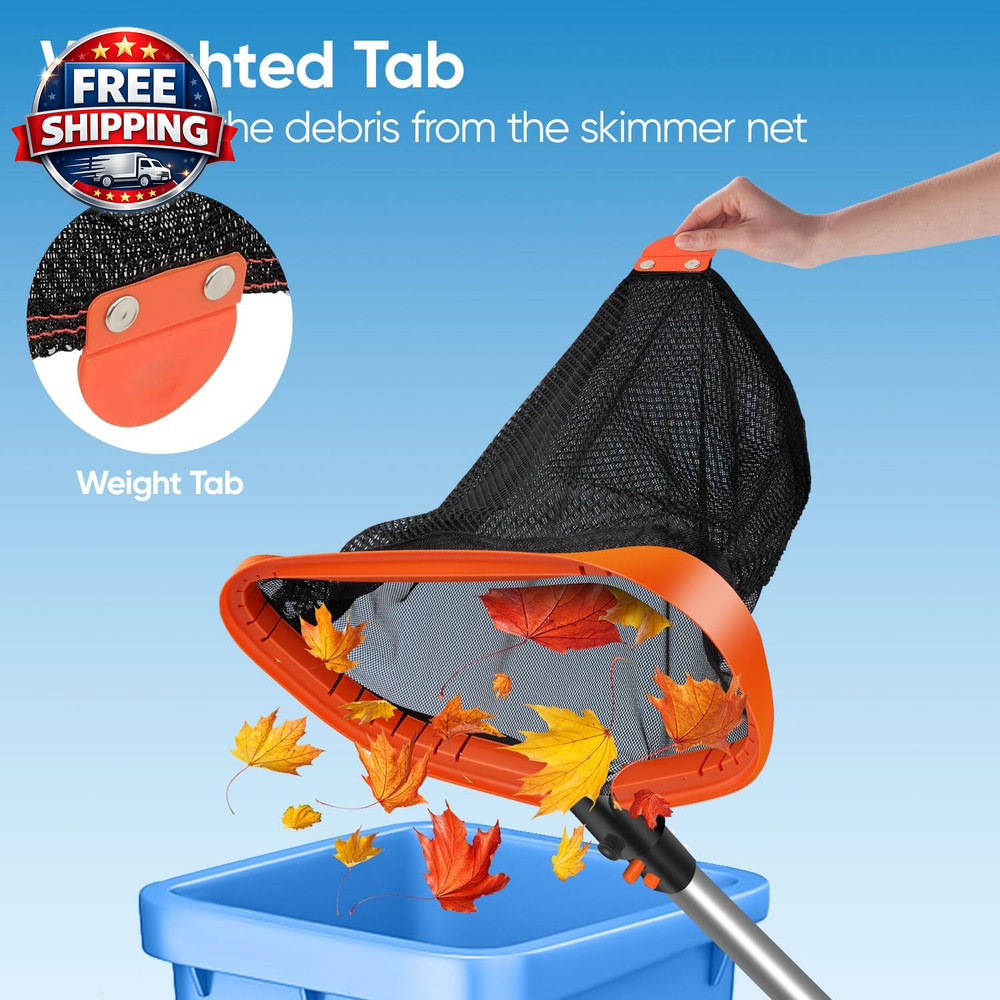 17.5" Pool Skimmer Net with Durable Aluminum Frame & Double-Layer Netting