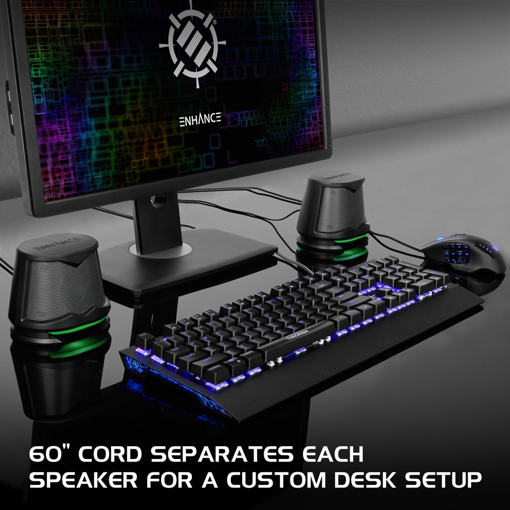 Computer Speakers USB Powered Green LED Glow Lights 10W Peak Sound