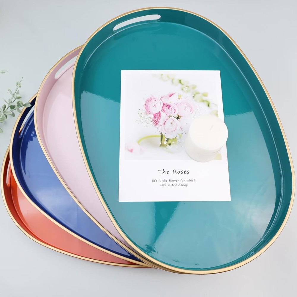 Gold Oval Decorative Tray with Handles, Versatile Serving Oval,