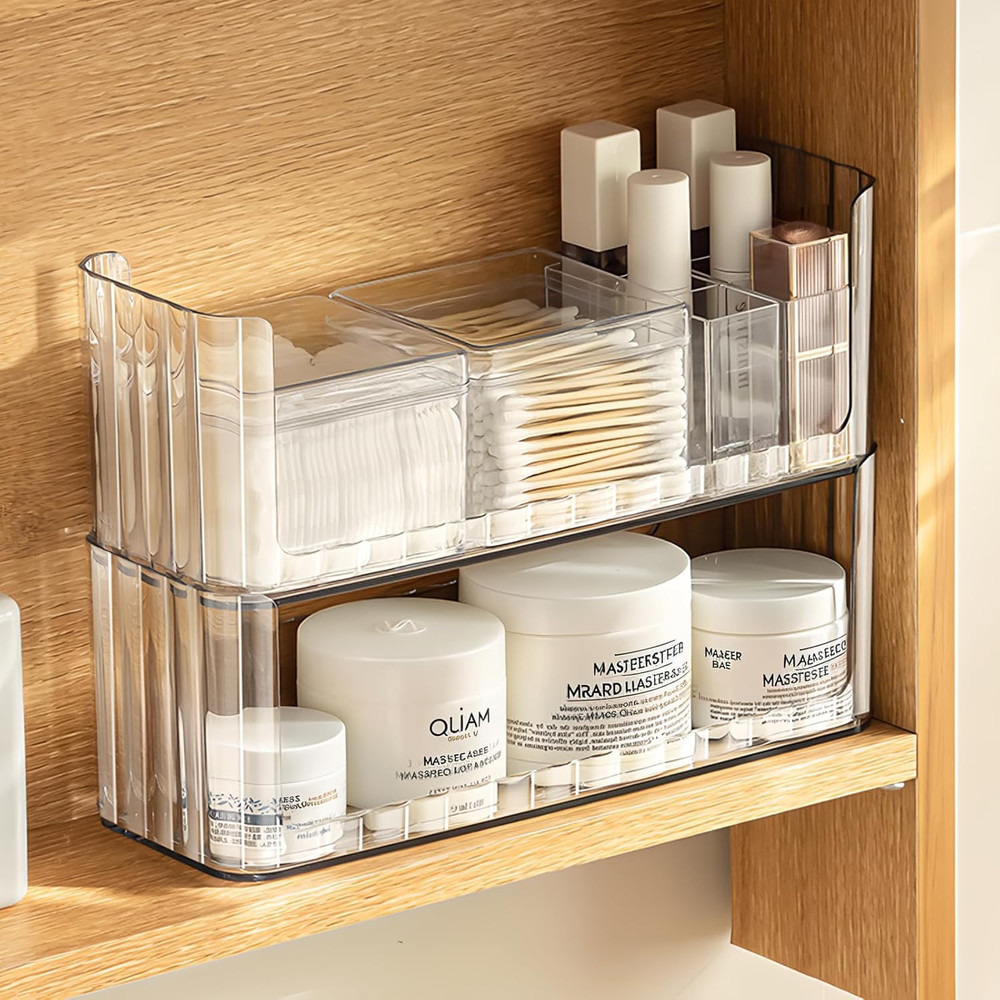 2-Tier Stackable Medicine Cabinet Organizer, Narrow Bathroom Makeup Organizer wi
