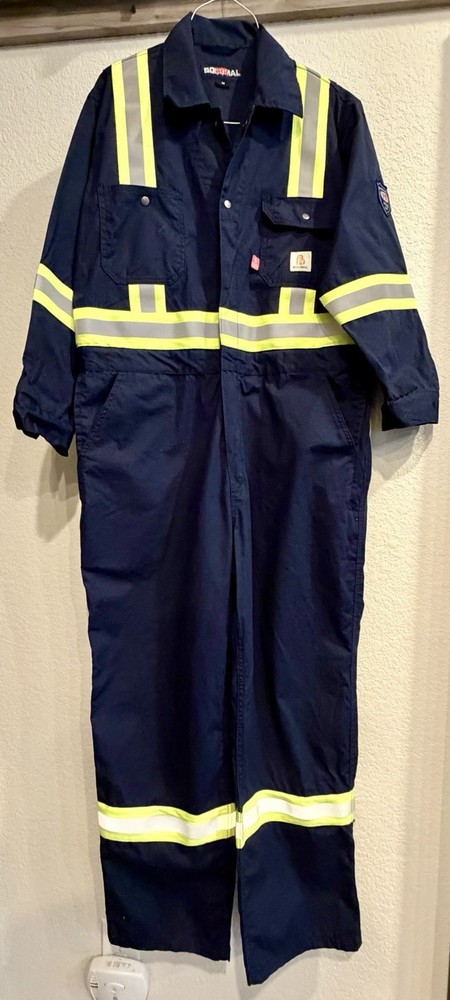 BOCOMAL 6 Oz FR COVERALL 2” High Visibility Navy Fire Resistant Medium NFPA UL