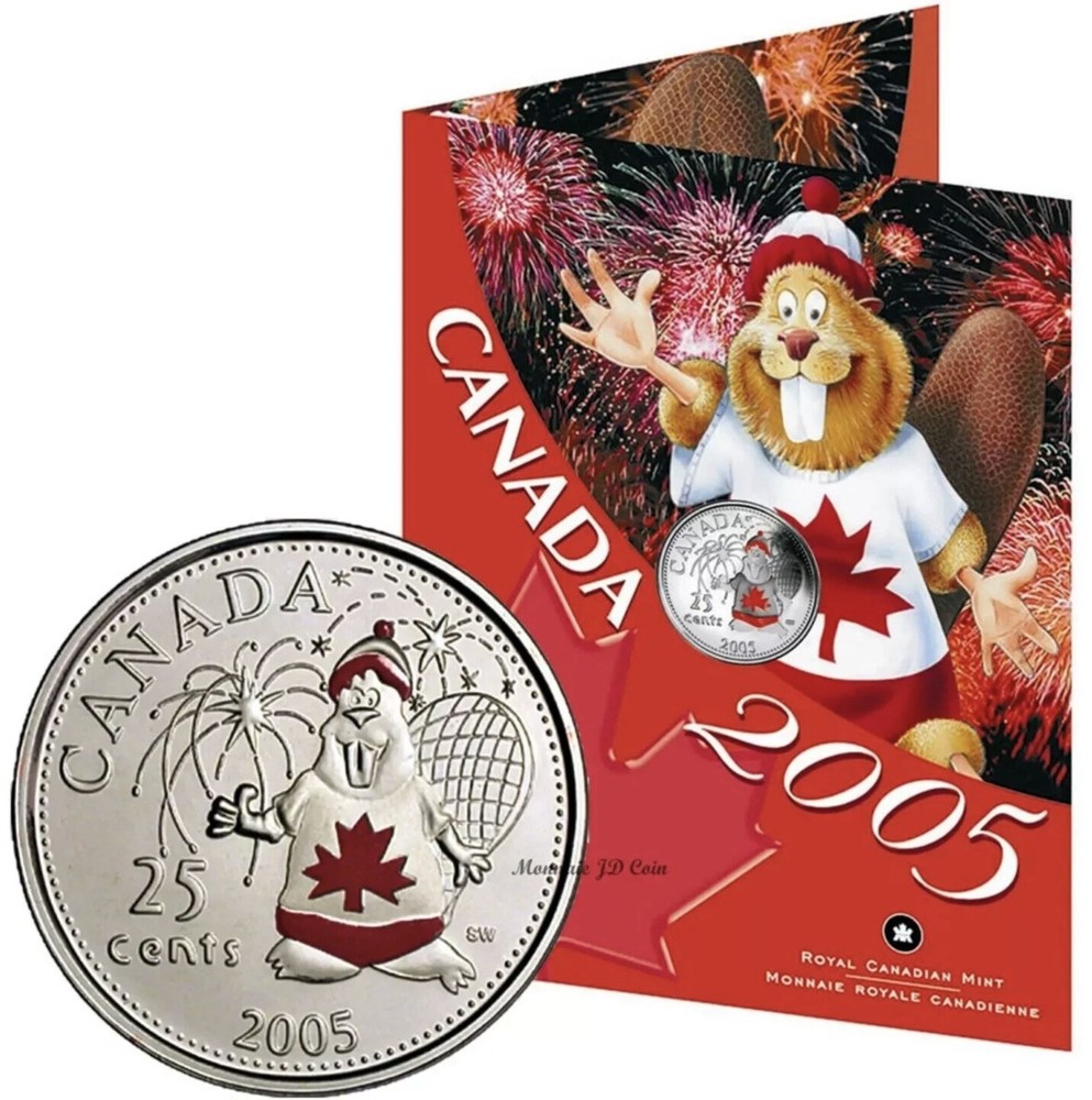 2005 CANADA - 25 CENTS - CANADA DAY /  BEAVER - BU COLORIZED -