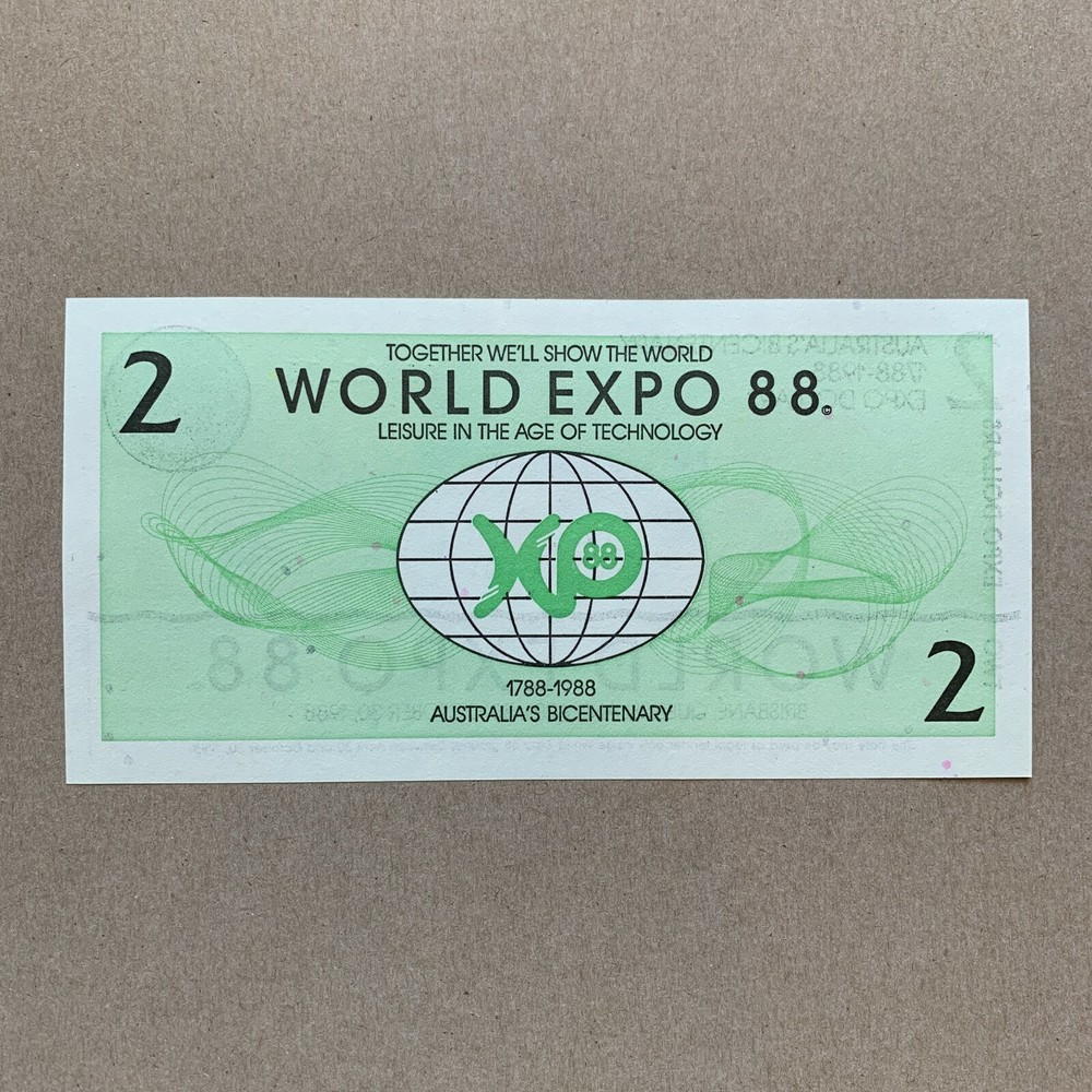 AUSTRALIAN: WORLD EXPO (1988) 2 DOLLAR NOTE Banknote Currency Ephemera Note