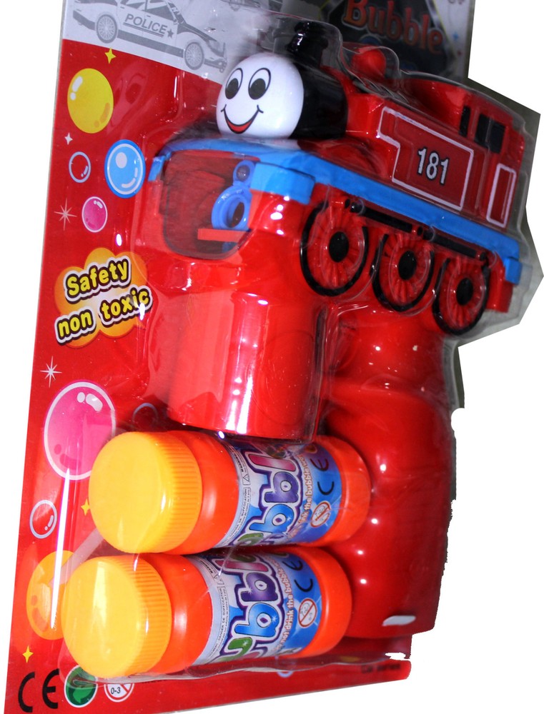 RED TRAIN Bubble Gun Blower Blaster with Flashing LED Lights & Music 2 Refill