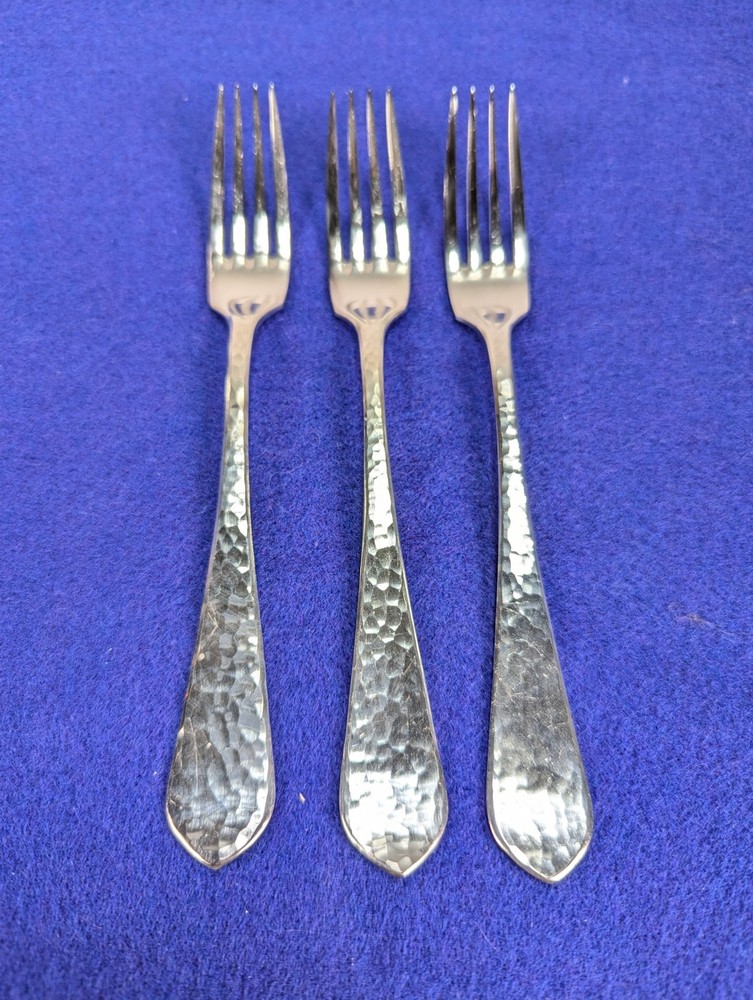 R.U.B. Germany 90 Mixed Lot (6) SilverPlated Flatware Hammered Pattern Vtg 1960s