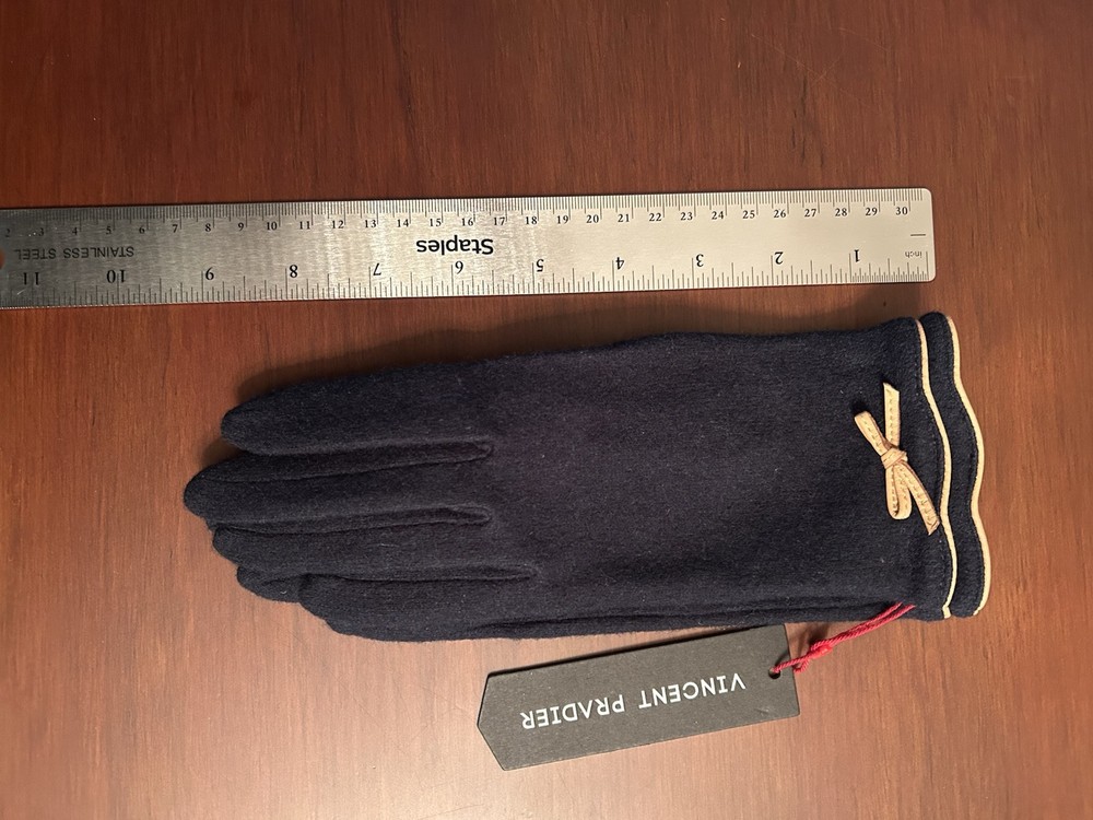 Vincent Pradier Genuine Leather Trim Gloves Gorgeous & Comfy Wool Blend